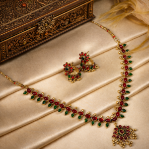 Emerald Bridal Necklace Set with Jhumka Earrings