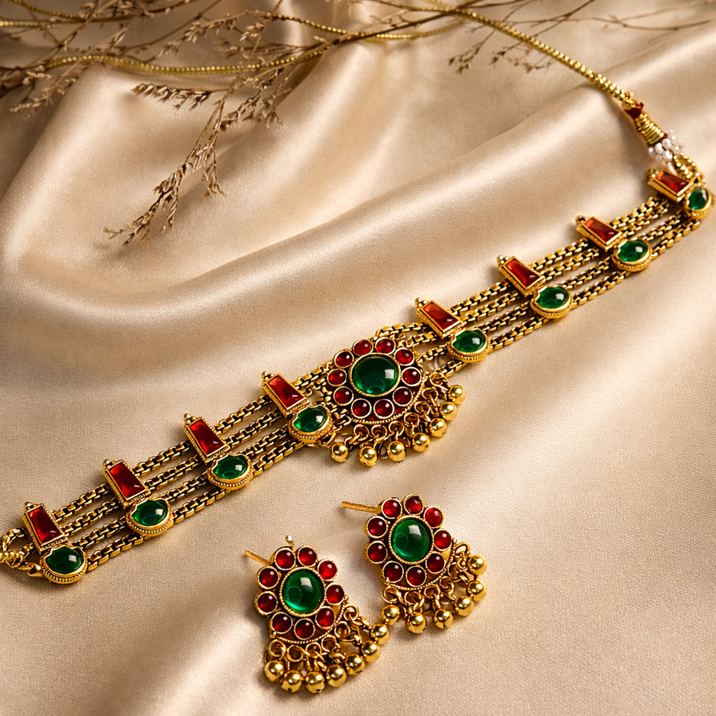 Emerald Ruby Chandbali Choker