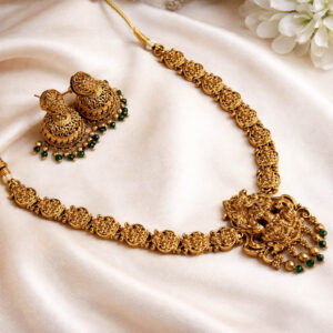 Necklace Set with Green Bead Jhumkas