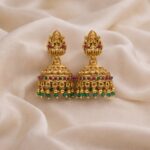 antique-lakshmi-gold-jhumka-earrings-with-green-bead-drops