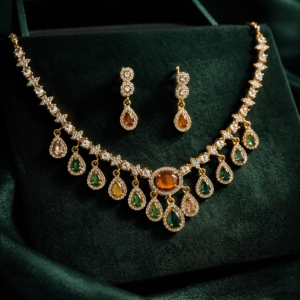 Champagne Stone Premium Necklace Set with Earrings