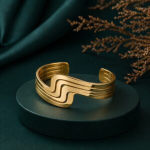 Modern Wave Gold Cuff Bangle